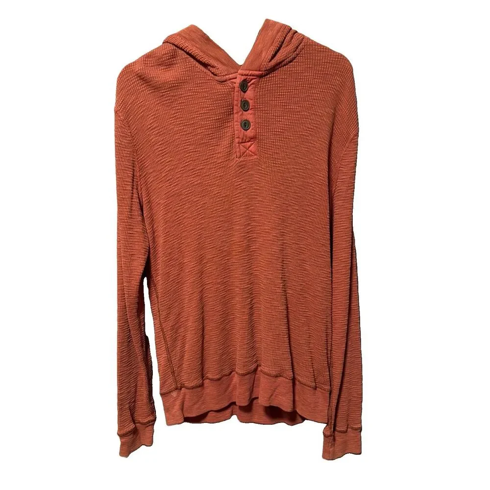 True Grit Sweatshirt Men Large Waffle Knit Thermal Henley Hooded